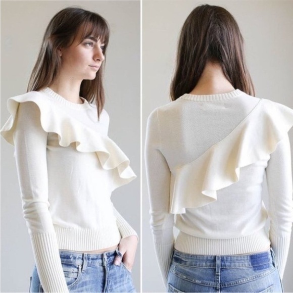 Apiece Apart Sterre Ruffle Crewneck Sweater Cotton Knit - Picture 1 of 6